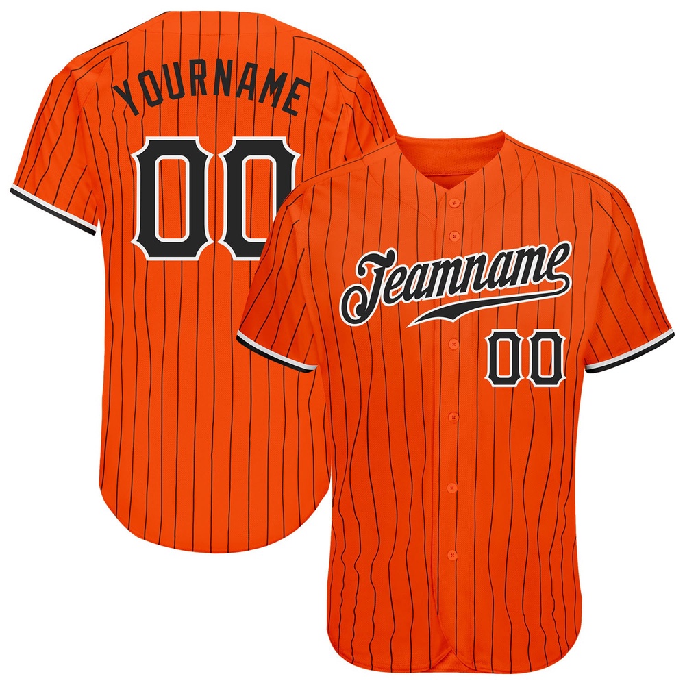 Orange Black Pinstripe Black-White Authentic Baseball Jersey, Custom Baseball Jersey, Personalized Sport Jersey Orange Black Pinstripe Black-White Authentic Baseball Jersey, Custom Baseball Jersey, Personalized Sport Jersey
