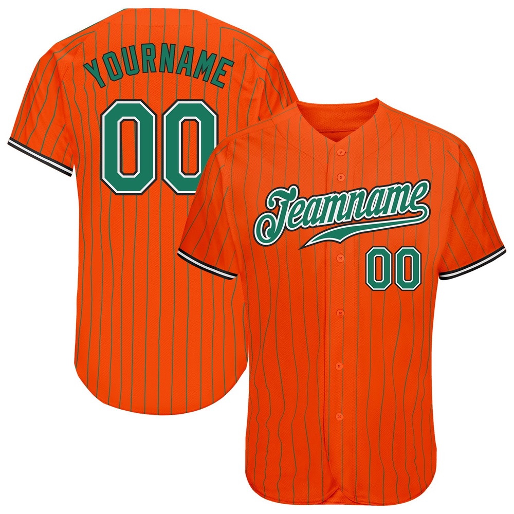 Orange Kelly Green Pinstripe Kelly Green-Black Authentic Baseball Jersey, Custom Baseball Jersey, Personalized Sport Jersey