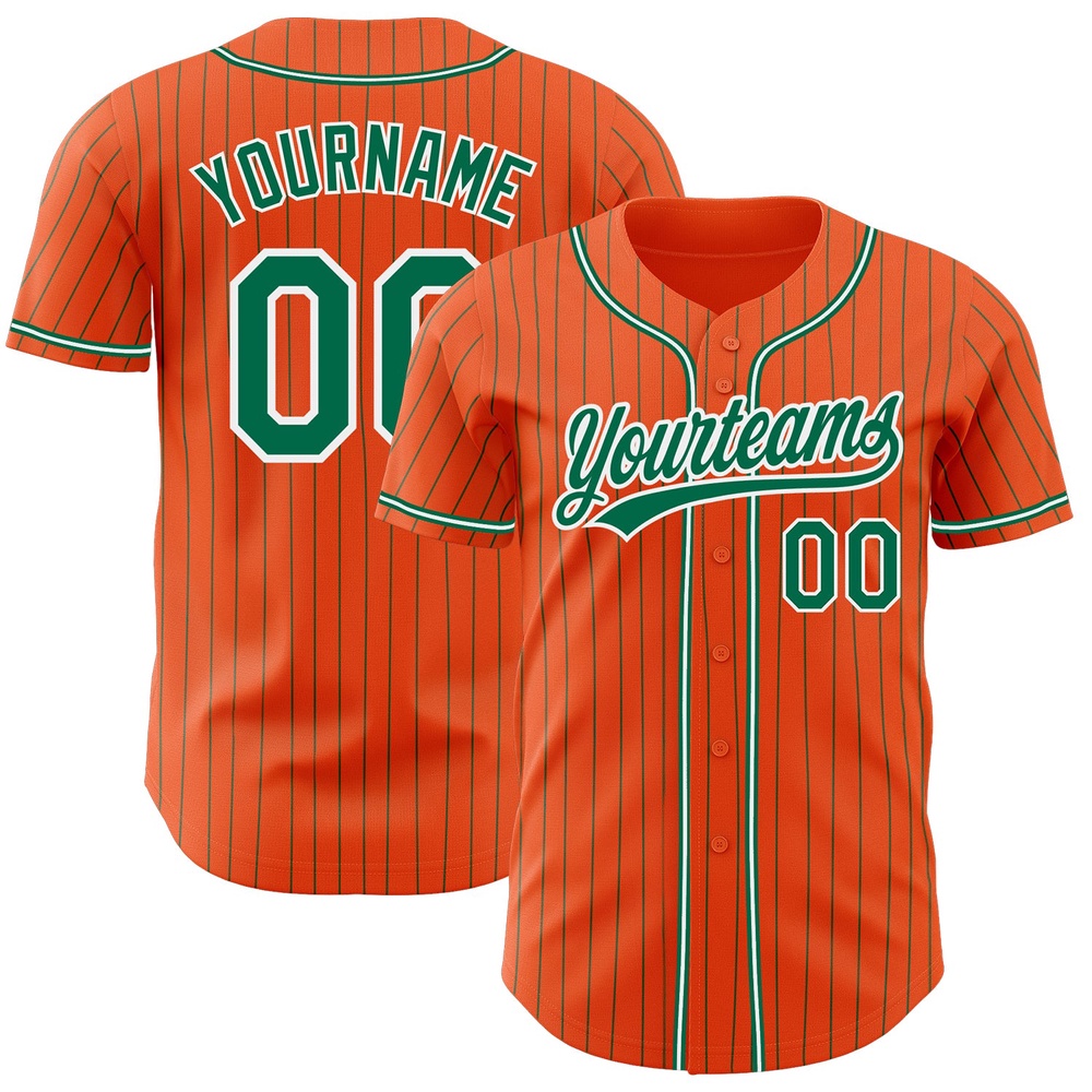 Orange Kelly Green Pinstripe Kelly Green-White Authentic Baseball Jersey, Custom Baseball Jersey, Personalized Sport Jersey Orange Kelly Green Pinstripe Kelly Green-White Authentic Baseball Jersey, Custom Baseball Jersey, Personalized Sport Jersey