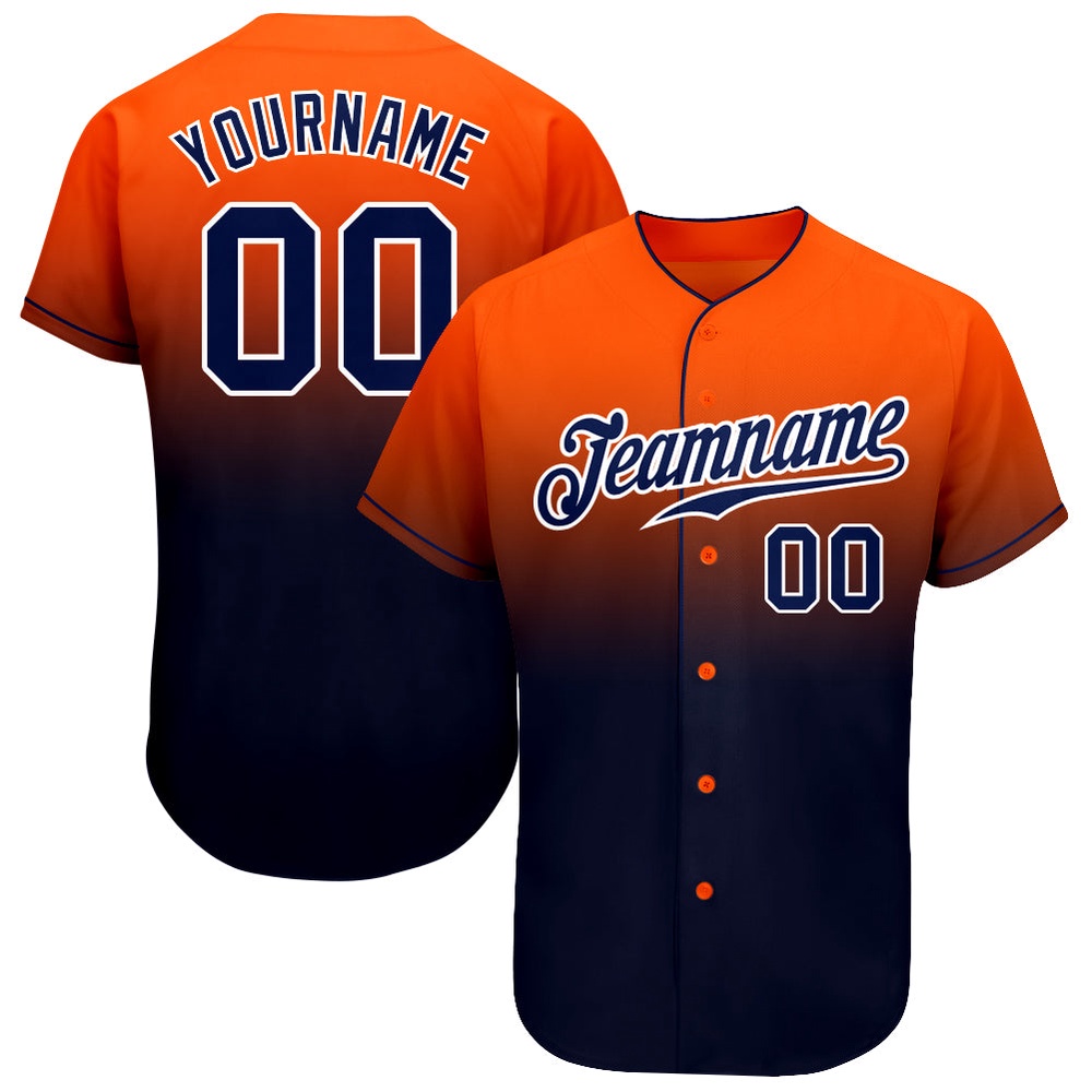 Orange Navy-White Authentic Fade Fashion Baseball Jersey, Custom Baseball Jersey, Personalized Sport Jersey Orange Navy-White Authentic Fade Fashion Baseball Jersey, Custom Baseball Jersey, Personalized Sport Jersey