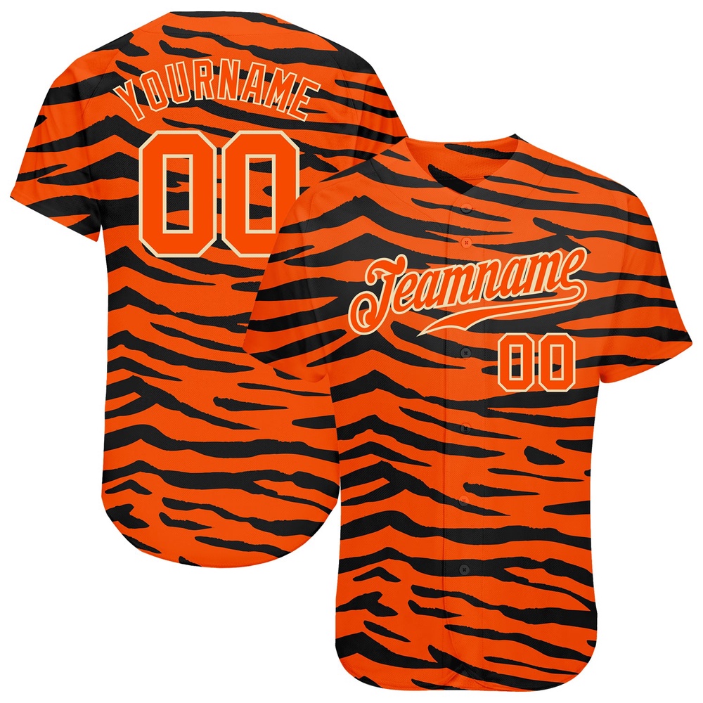 Orange Orange-Black 3D Pattern Design Tiger Authentic Baseball Jersey, Custom Baseball Jersey, Personalized Sport Jersey Orange Orange-Black 3D Pattern Design Tiger Authentic Baseball Jersey, Custom Baseball Jersey, Personalized Sport Jersey
