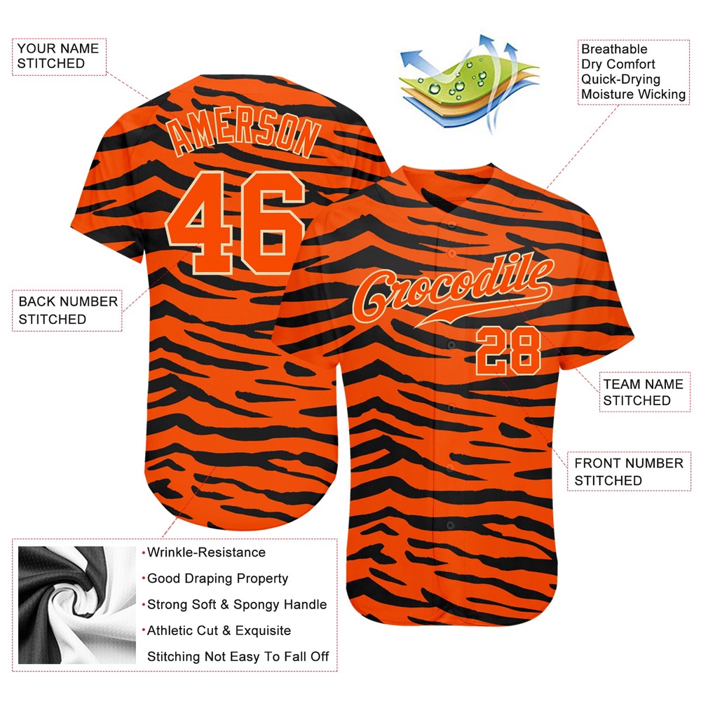 Orange Orange-Black 3D Pattern Design Tiger Authentic Baseball Jersey, Custom Baseball Jersey, Personalized Sport Jersey Orange Orange-Black 3D Pattern Design Tiger Authentic Baseball Jersey, Custom Baseball Jersey, Personalized Sport Jersey