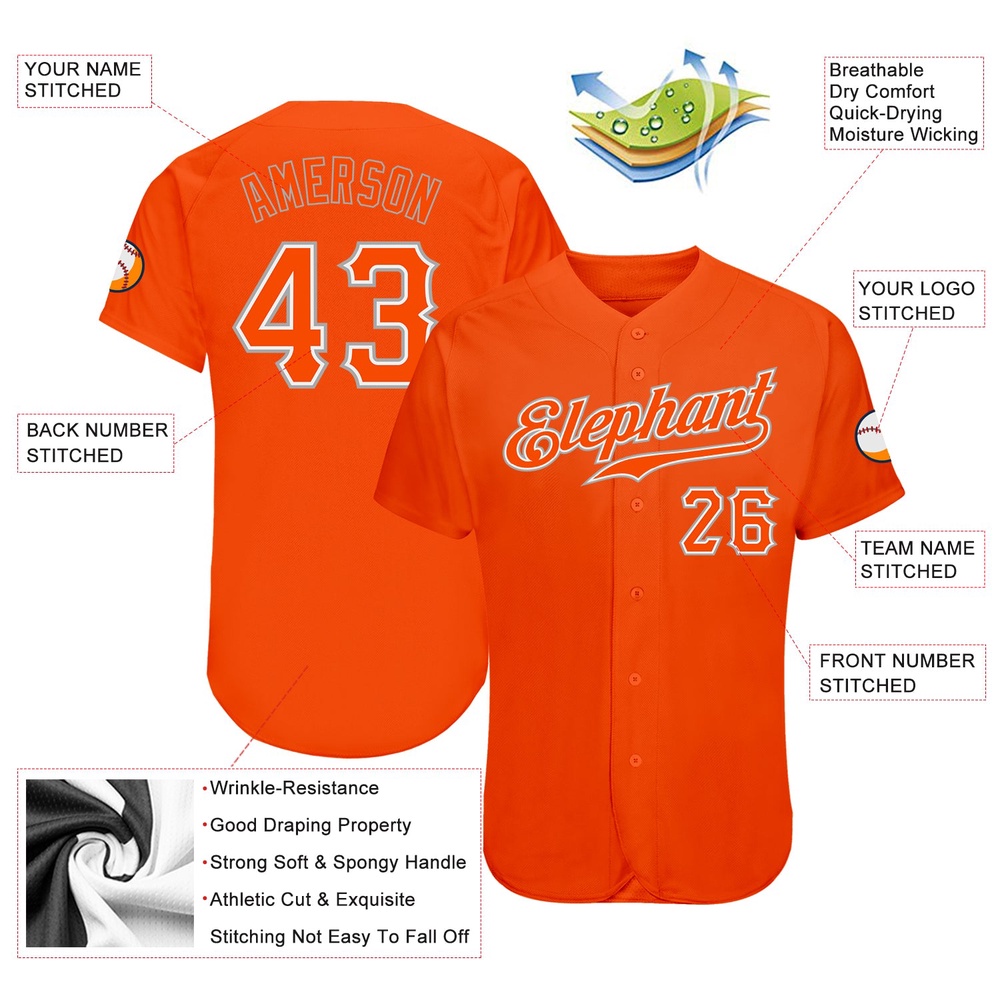 Orange Orange-Gray Authentic Baseball Jersey, Custom Baseball Jersey, Personalized Sport Jersey Orange Orange-Gray Authentic Baseball Jersey, Custom Baseball Jersey, Personalized Sport Jersey