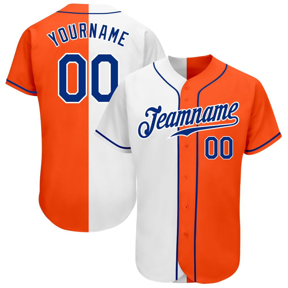 Orange Royal-White Authentic Split Fashion Baseball Jersey, Custom Baseball Jersey, Personalized Sport Jersey Orange Royal-White Authentic Split Fashion Baseball Jersey, Custom Baseball Jersey, Personalized Sport Jersey