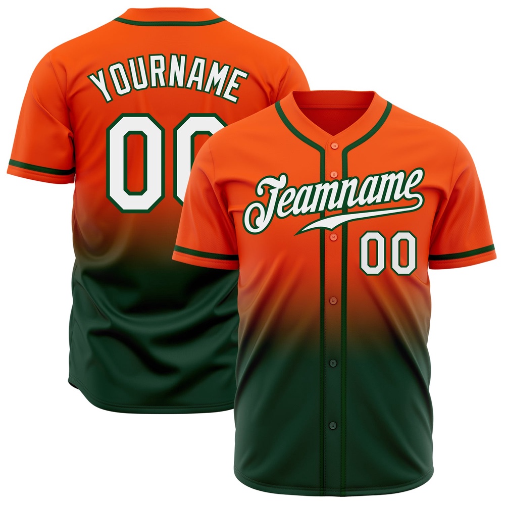Orange White-Green Authentic Fade Fashion Baseball Jersey, Custom Baseball Jersey, Personalized Sport Jersey Orange White-Green Authentic Fade Fashion Baseball Jersey, Custom Baseball Jersey, Personalized Sport Jersey