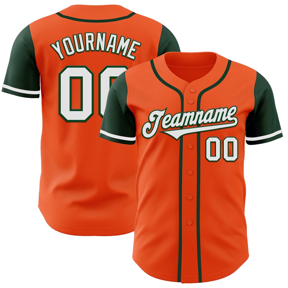 Orange White-Green Authentic Two Tone Baseball Jersey, Custom Baseball Jersey, Personalized Sport Jersey Orange White-Green Authentic Two Tone Baseball Jersey, Custom Baseball Jersey, Personalized Sport Jersey