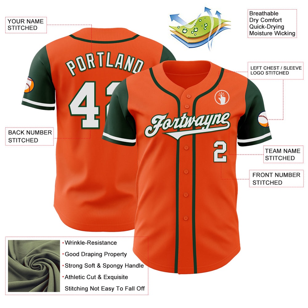 Orange White-Green Authentic Two Tone Baseball Jersey, Custom Baseball Jersey, Personalized Sport Jersey Orange White-Green Authentic Two Tone Baseball Jersey, Custom Baseball Jersey, Personalized Sport Jersey