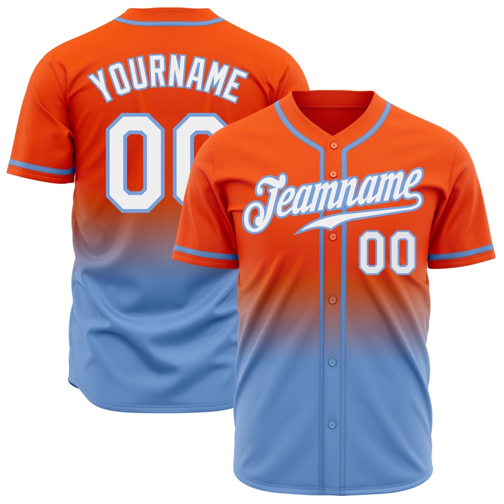 Orange White-Light Blue Authentic Fade Fashion Baseball Jersey, Custom Baseball Jersey, Personalized Sport Jersey Orange White-Light Blue Authentic Fade Fashion Baseball Jersey, Custom Baseball Jersey, Personalized Sport Jersey