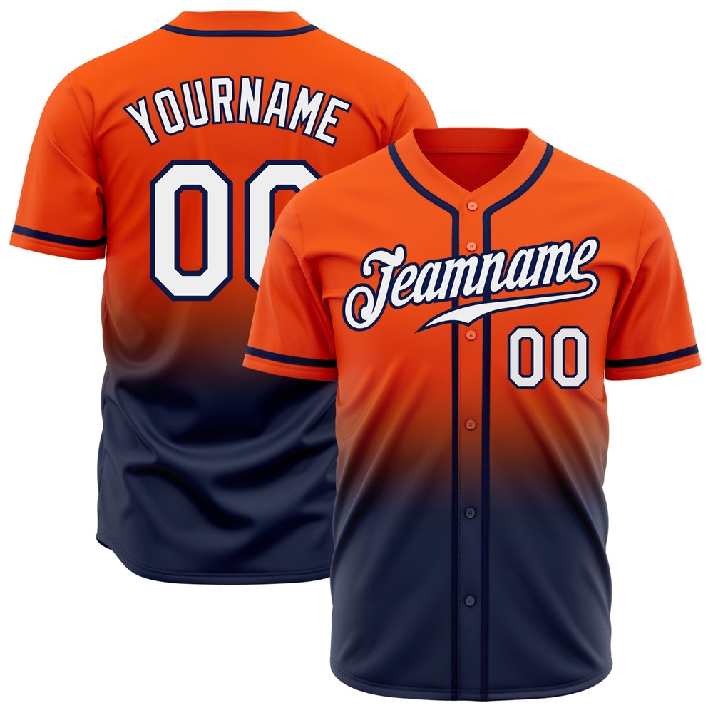 Orange White-Navy Authentic Fade Fashion Baseball Jersey, Custom Baseball Jersey, Personalized Sport Jersey Orange White-Navy Authentic Fade Fashion Baseball Jersey, Custom Baseball Jersey, Personalized Sport Jersey