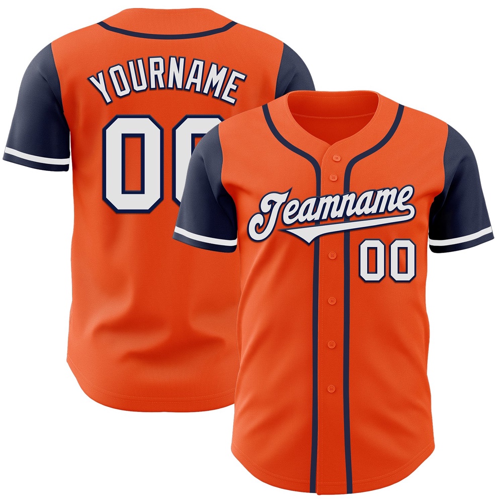 Orange White-Navy Authentic Two Tone Baseball Jersey, Custom Baseball Jersey, Personalized Sport Jersey Orange White-Navy Authentic Two Tone Baseball Jersey, Custom Baseball Jersey, Personalized Sport Jersey