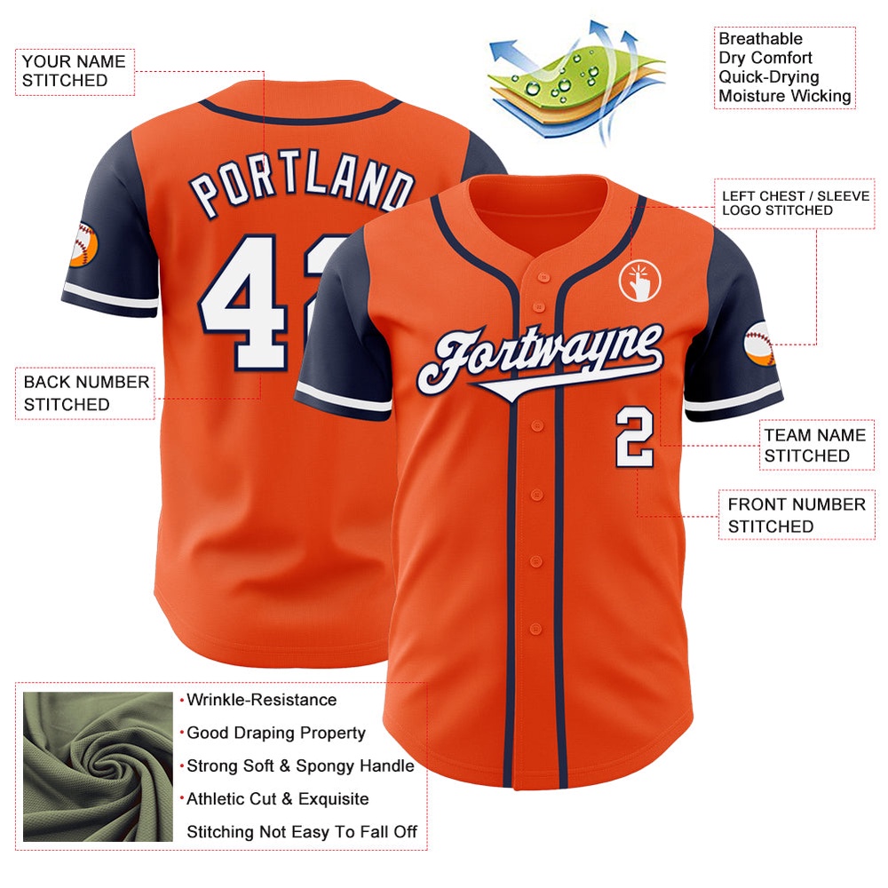Orange White-Navy Authentic Two Tone Baseball Jersey, Custom Baseball Jersey, Personalized Sport Jersey Orange White-Navy Authentic Two Tone Baseball Jersey, Custom Baseball Jersey, Personalized Sport Jersey