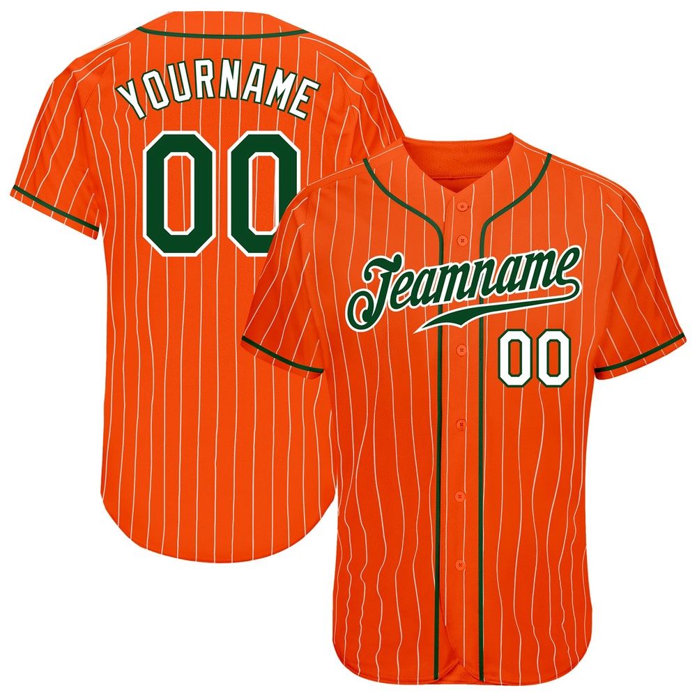 Orange White Pinstripe Green-White Authentic Baseball Jersey, Custom Baseball Jersey, Personalized Sport Jersey Orange White Pinstripe Green-White Authentic Baseball Jersey, Custom Baseball Jersey, Personalized Sport Jersey