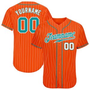 Orange White Pinstripe Teal-White Authentic Baseball Jersey,…