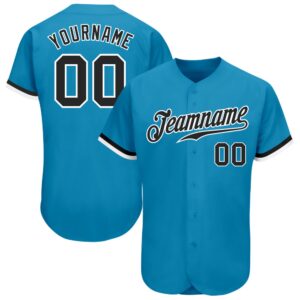 Panther Blue Black-White Authentic Baseball Jersey, Custom…