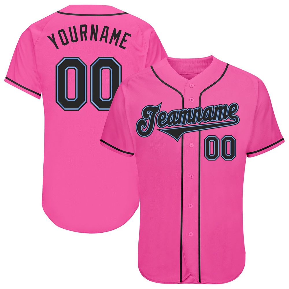 Pink Black-Light Blue Authentic Baseball Jersey, Custom Baseball Jersey, Personalized Sport Jersey Pink Black-Light Blue Authentic Baseball Jersey, Custom Baseball Jersey, Personalized Sport Jersey