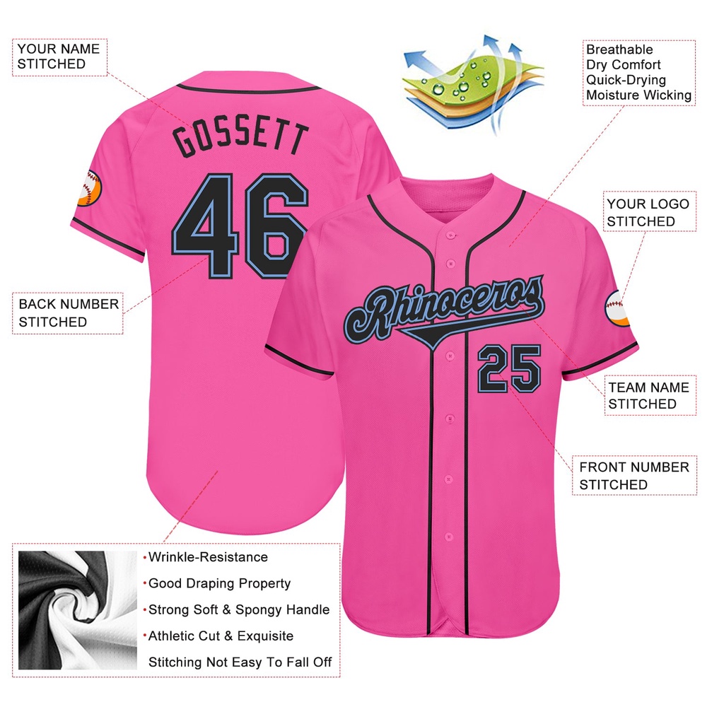 Pink Black-Light Blue Authentic Baseball Jersey, Custom Baseball Jersey, Personalized Sport Jersey Pink Black-Light Blue Authentic Baseball Jersey, Custom Baseball Jersey, Personalized Sport Jersey