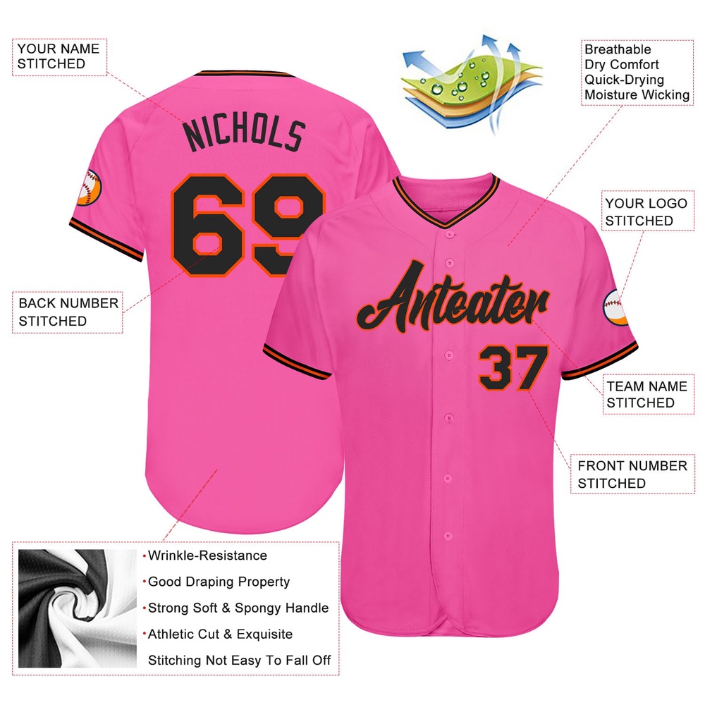 Pink Black-Orange Authentic Baseball Jersey, Custom Baseball Jersey, Personalized Sport Jersey Pink Black-Orange Authentic Baseball Jersey, Custom Baseball Jersey, Personalized Sport Jersey