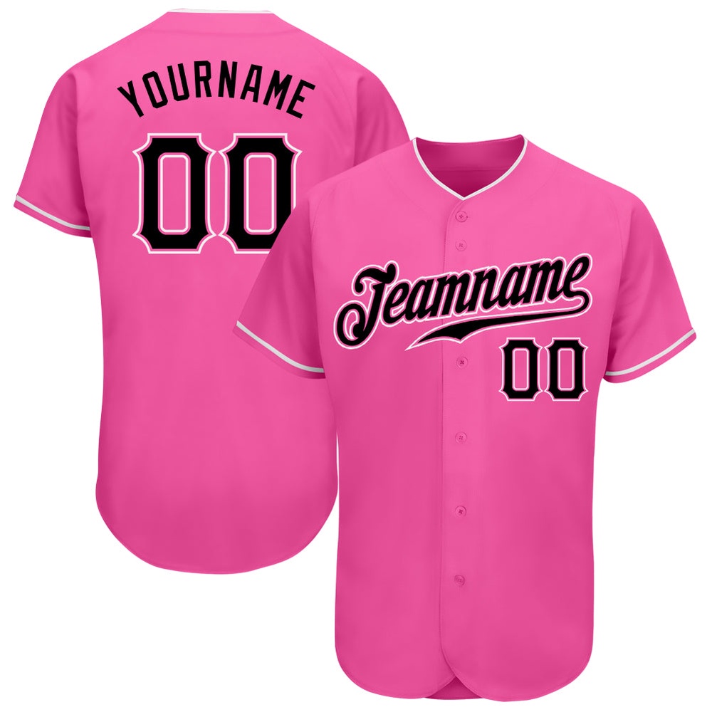 Pink Black-White Authentic Baseball Jersey, Custom Baseball Jersey, Personalized Sport Jersey Pink Black-White Authentic Baseball Jersey, Custom Baseball Jersey, Personalized Sport Jersey