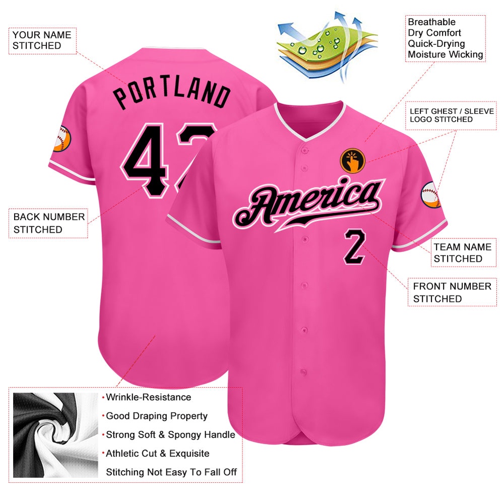 Pink Black-White Authentic Baseball Jersey, Custom Baseball Jersey, Personalized Sport Jersey Pink Black-White Authentic Baseball Jersey, Custom Baseball Jersey, Personalized Sport Jersey