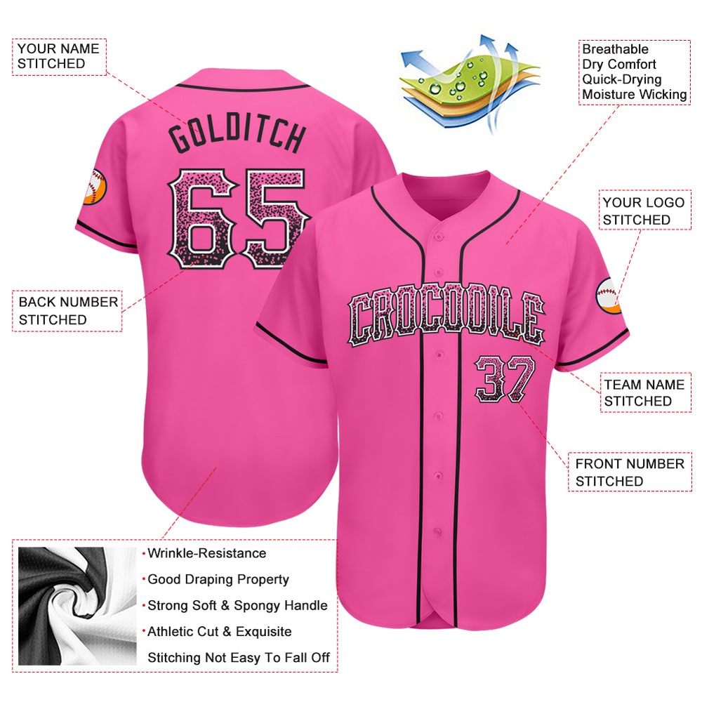 Pink Black-White Authentic Drift Fashion Baseball Jersey, Custom Baseball Jersey, Personalized Sport Jersey Pink Black-White Authentic Drift Fashion Baseball Jersey, Custom Baseball Jersey, Personalized Sport Jersey