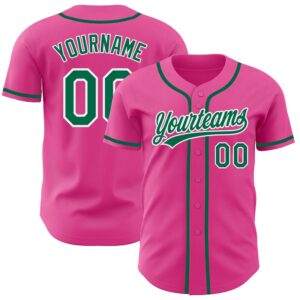 Pink Kelly Green-White Authentic Baseball Jersey, Custom…