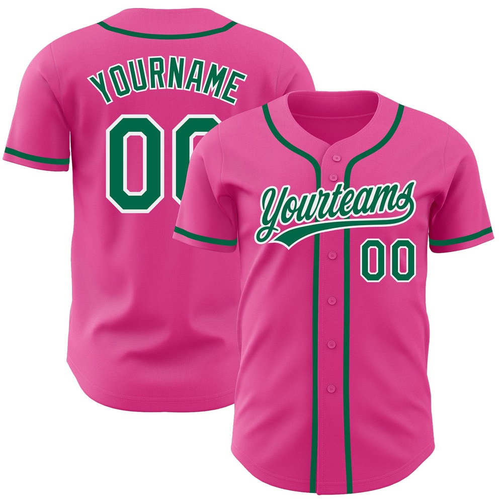 Pink Kelly Green-White Authentic Baseball Jersey, Custom Baseball Jersey, Personalized Sport Jersey Pink Kelly Green-White Authentic Baseball Jersey, Custom Baseball Jersey, Personalized Sport Jersey