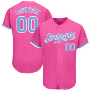 Pink Light Blue-White Authentic Baseball Jersey, Custom…