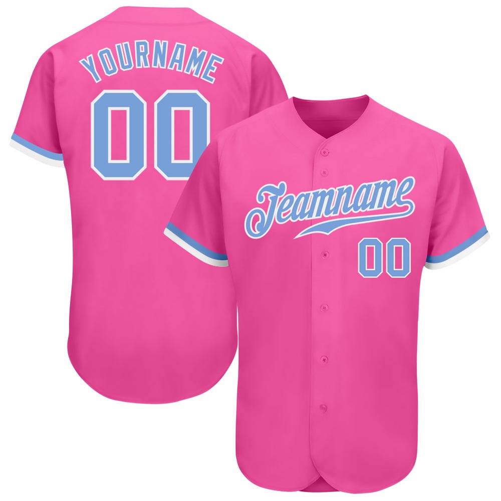 Pink Light Blue-White Authentic Baseball Jersey, Custom Baseball Jersey, Personalized Sport Jersey Pink Light Blue-White Authentic Baseball Jersey, Custom Baseball Jersey, Personalized Sport Jersey