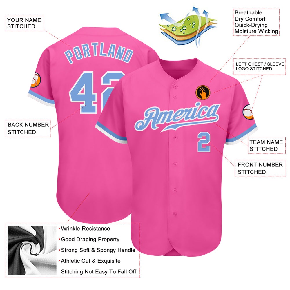 Pink Light Blue-White Authentic Baseball Jersey, Custom Baseball Jersey, Personalized Sport Jersey Pink Light Blue-White Authentic Baseball Jersey, Custom Baseball Jersey, Personalized Sport Jersey