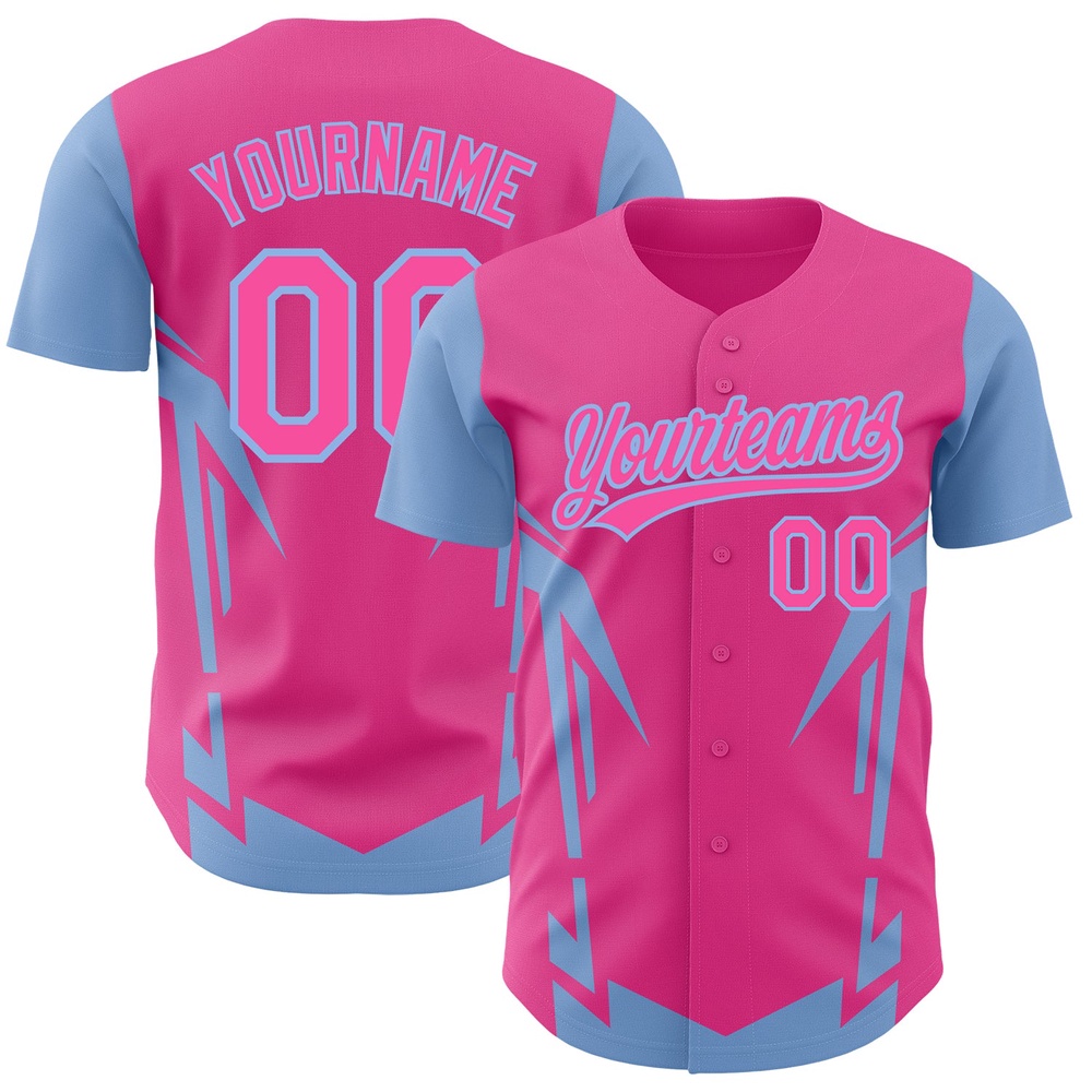 Pink Light Blue 3D Pattern Design Side Sharp Edges Authentic Baseball Jersey, Custom Baseball Jersey, Personalized Sport Jersey Pink Light Blue 3D Pattern Design Side Sharp Edges Authentic Baseball Jersey, Custom Baseball Jersey, Personalized Sport Jersey
