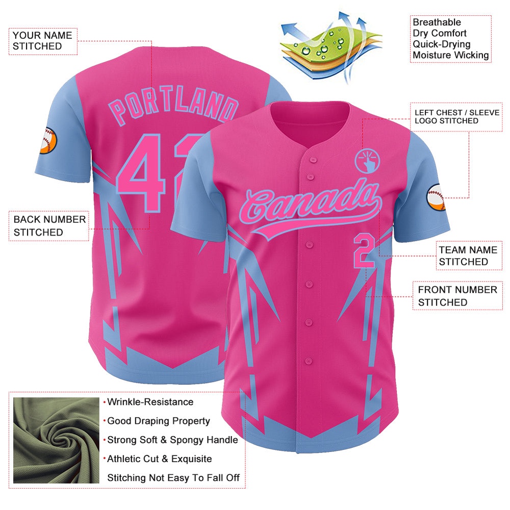 Pink Light Blue 3D Pattern Design Side Sharp Edges Authentic Baseball Jersey, Custom Baseball Jersey, Personalized Sport Jersey Pink Light Blue 3D Pattern Design Side Sharp Edges Authentic Baseball Jersey, Custom Baseball Jersey, Personalized Sport Jersey