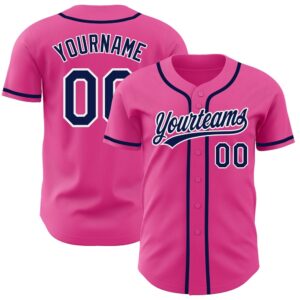 Pink Navy-White Authentic Baseball Jersey, Custom Baseball…