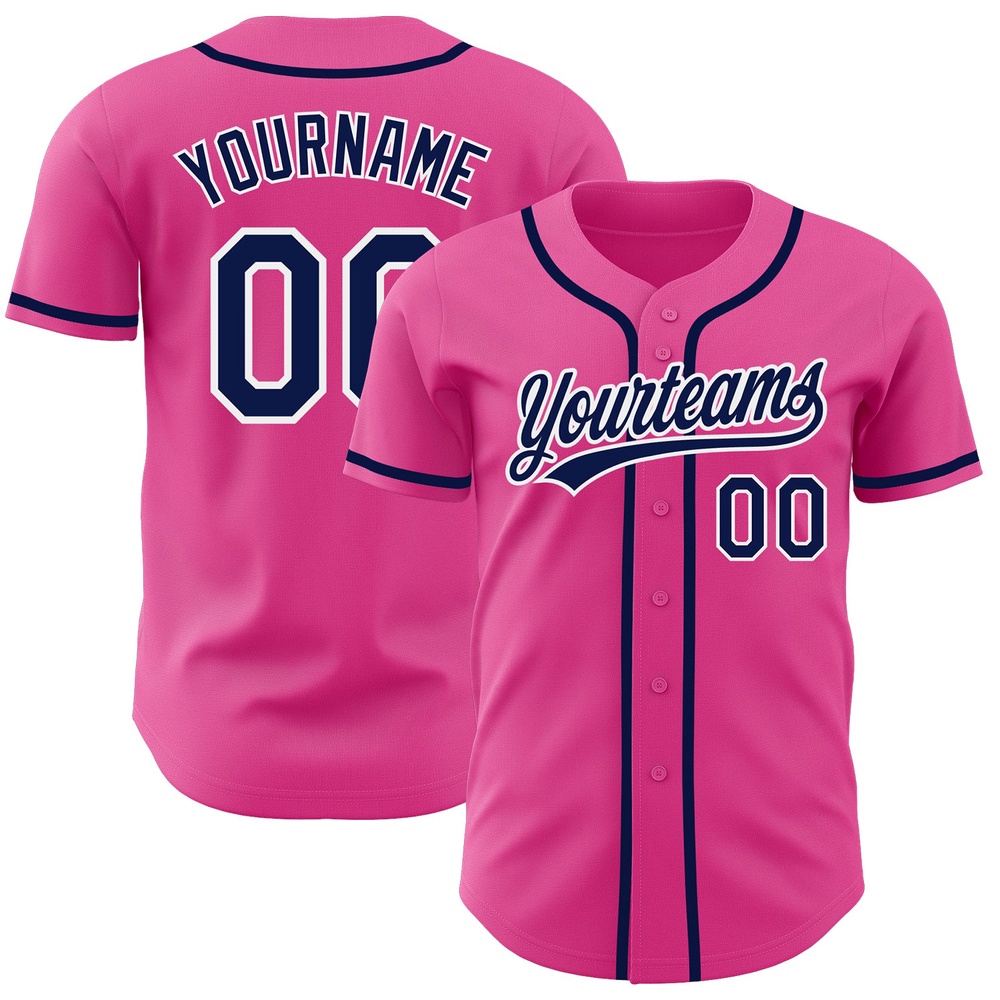 Pink Navy-White Authentic Baseball Jersey, Custom Baseball Jersey, Personalized Sport Jersey Pink Navy-White Authentic Baseball Jersey, Custom Baseball Jersey, Personalized Sport Jersey