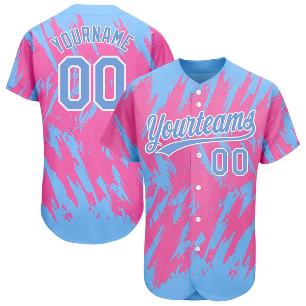 Pink Powder Blue-White 3D Pattern Design Authentic Baseball Jersey, Custom Baseball Jersey, Personalized Sport Jersey Pink Powder Blue-White 3D Pattern Design Authentic Baseball Jersey, Custom Baseball Jersey, Personalized Sport Jersey