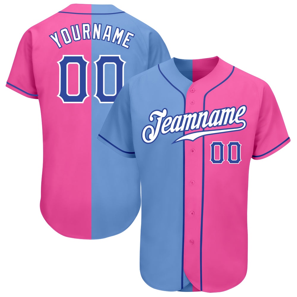 Pink Royal-Light Blue Authentic Split Fashion Baseball Jersey, Custom Baseball Jersey, Personalized Sport Jersey Pink Royal-Light Blue Authentic Split Fashion Baseball Jersey, Custom Baseball Jersey, Personalized Sport Jersey