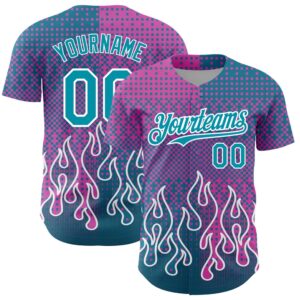 Pink Teal-White 3D Pattern Design Flame Authentic…