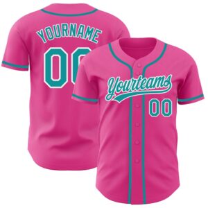 Pink Teal-White Authentic Baseball Jersey, Custom Baseball…