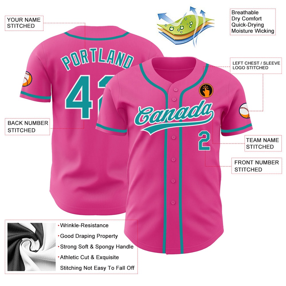 Pink Teal-White Authentic Baseball Jersey, Custom Baseball Jersey, Personalized Sport Jersey Pink Teal-White Authentic Baseball Jersey, Custom Baseball Jersey, Personalized Sport Jersey