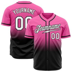 Pink White-Black Authentic Fade Fashion Baseball Jersey,…