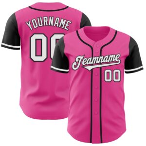 Pink White-Black Authentic Two Tone Baseball Jersey,…