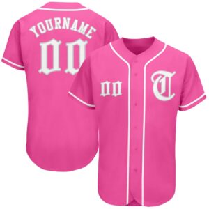 Pink White-Gray Authentic Baseball Jersey, Custom Baseball…