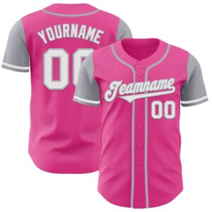 Pink White-Gray Authentic Two Tone Baseball Jersey,…