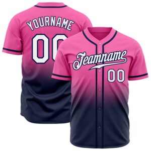Pink White-Navy Authentic Fade Fashion Baseball Jersey,…