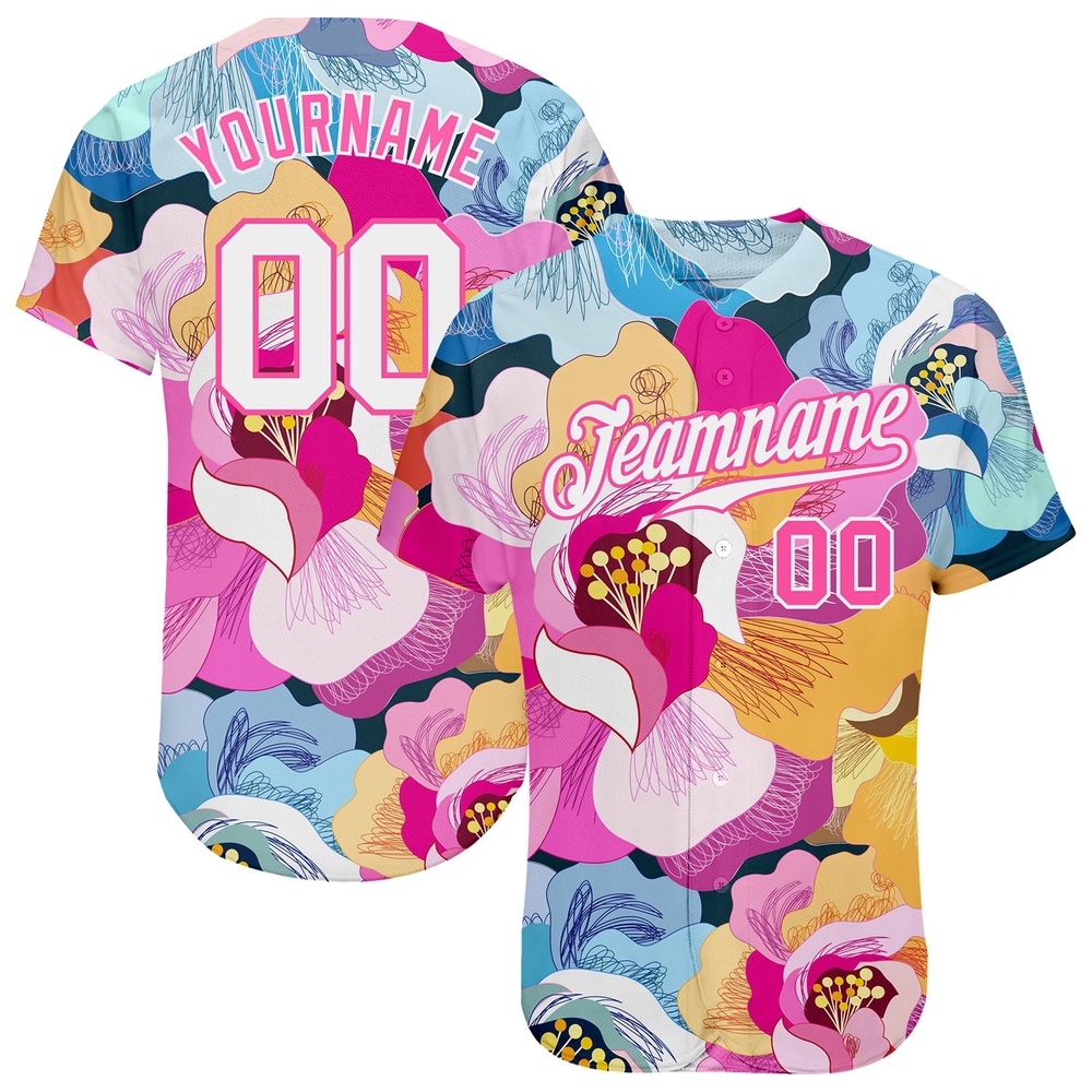 Pink White-Pink 3D Pattern Design Flowers Authentic Baseball Jersey, Custom Baseball Jersey, Personalized Sport Jersey Pink White-Pink 3D Pattern Design Flowers Authentic Baseball Jersey, Custom Baseball Jersey, Personalized Sport Jersey