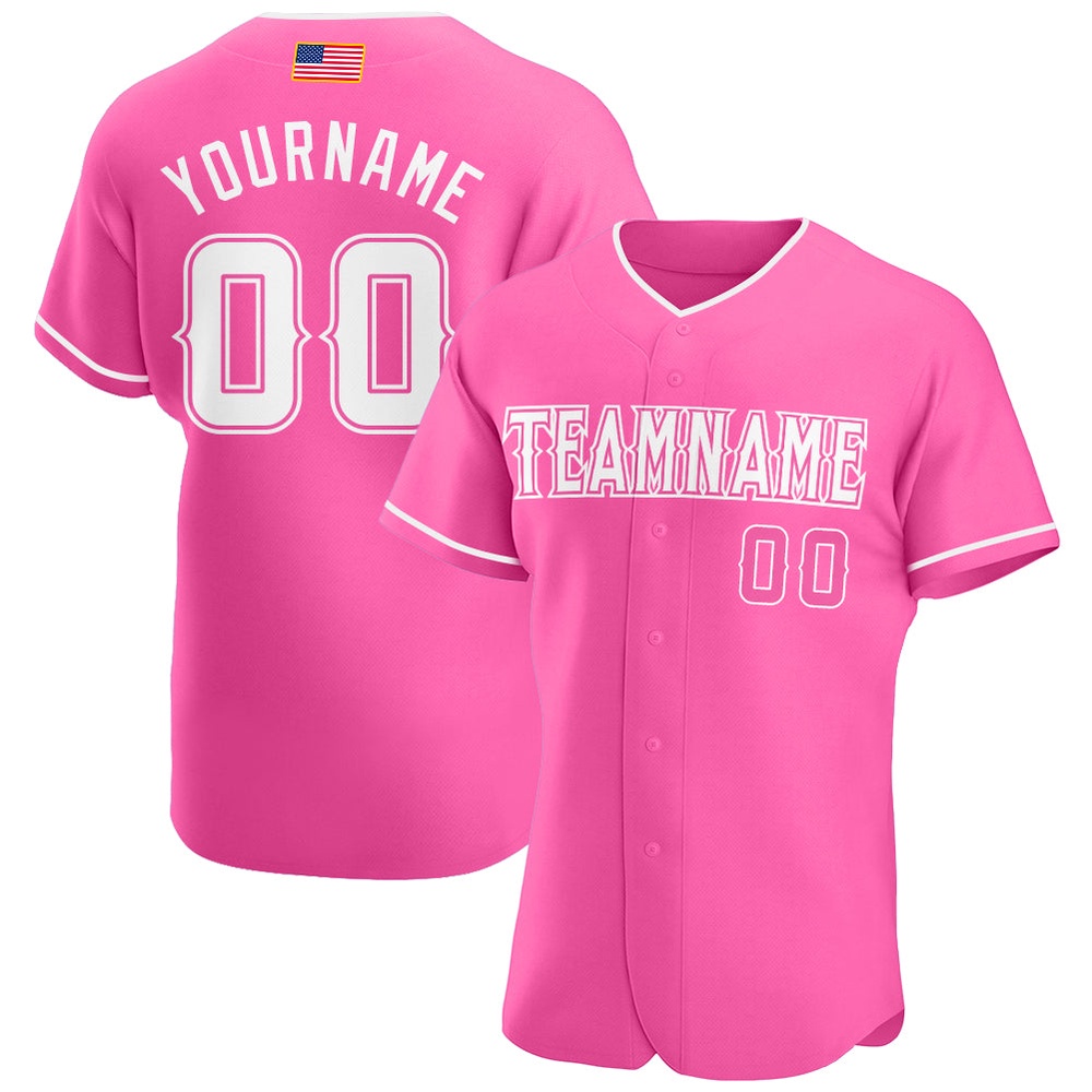 Pink White Authentic American Flag Fashion Baseball Jersey, Custom Baseball Jersey, Personalized Sport Jersey
