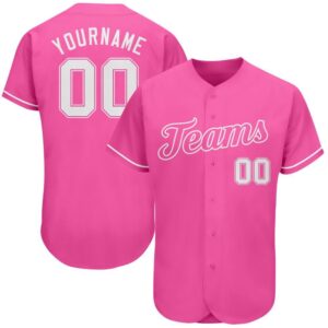 Pink White Authentic Baseball Jersey, Custom Baseball…