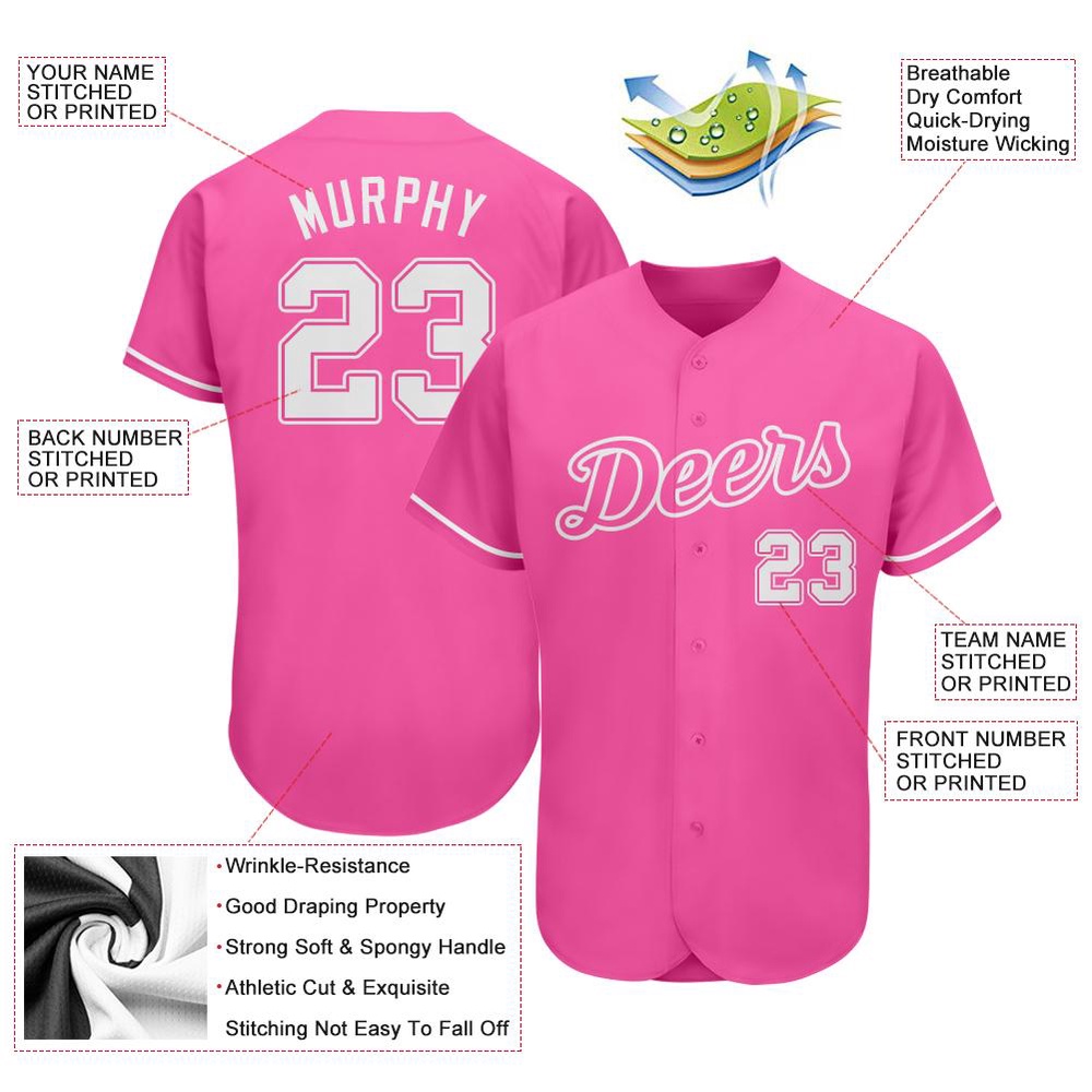 Pink White Authentic Baseball Jersey, Custom Baseball Jersey, Personalized Sport Jersey Pink White Authentic Baseball Jersey, Custom Baseball Jersey, Personalized Sport Jersey