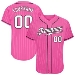 Pink White Pinstripe White-Black Authentic Baseball Jersey,…