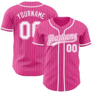 Pink White Pinstripe White Authentic Baseball Jersey,…