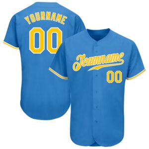 Powder Blue Gold-White Authentic Baseball Jersey, Custom…